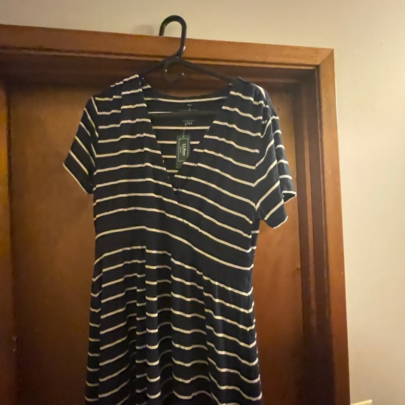 NWT L.L. Bean white Stripes Navy Blue Dress size L Large Petite knee length - Picture 3 of 7